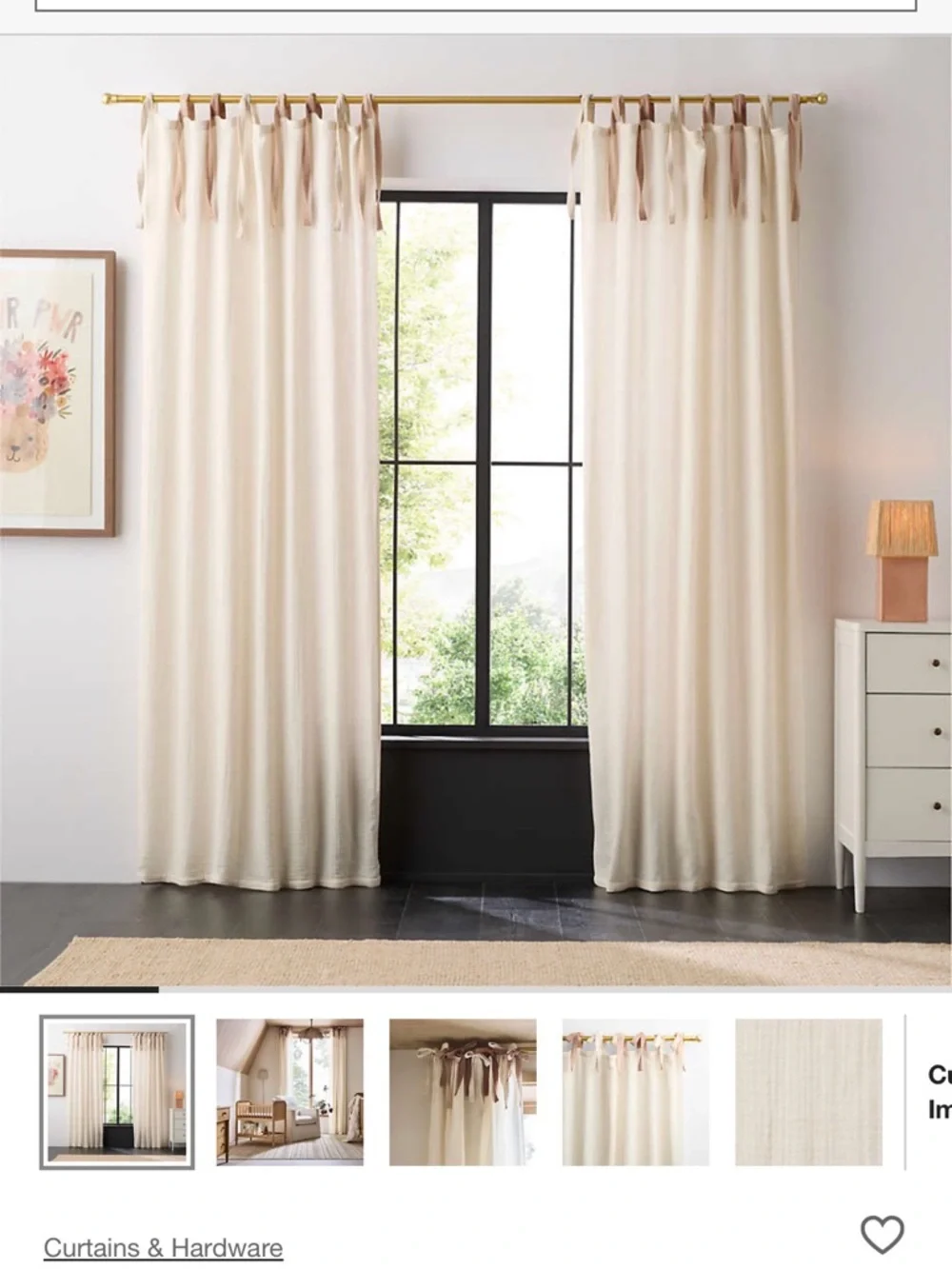 Sheer Tie-Top Curtain Panel with Velvet Bows